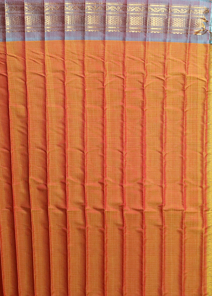 Orange Gadwal Pure Silk Saree Without Blouse Piece