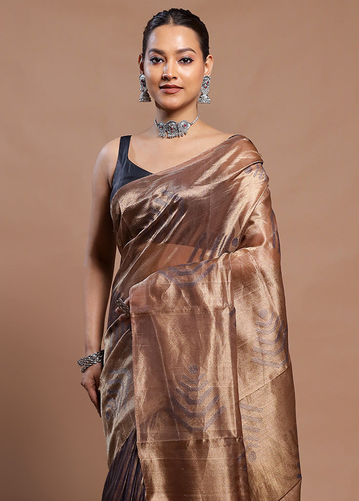 Gold Handloom Tussar Pure Silk Saree With Blouse Piece