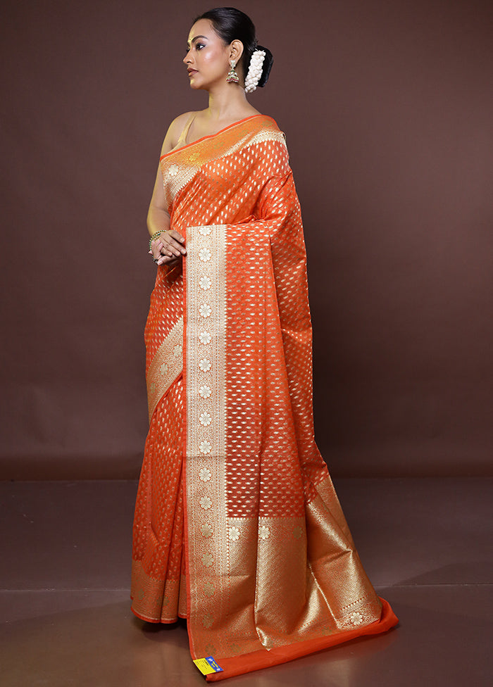 Rust Kora Silk Saree With Blouse Piece