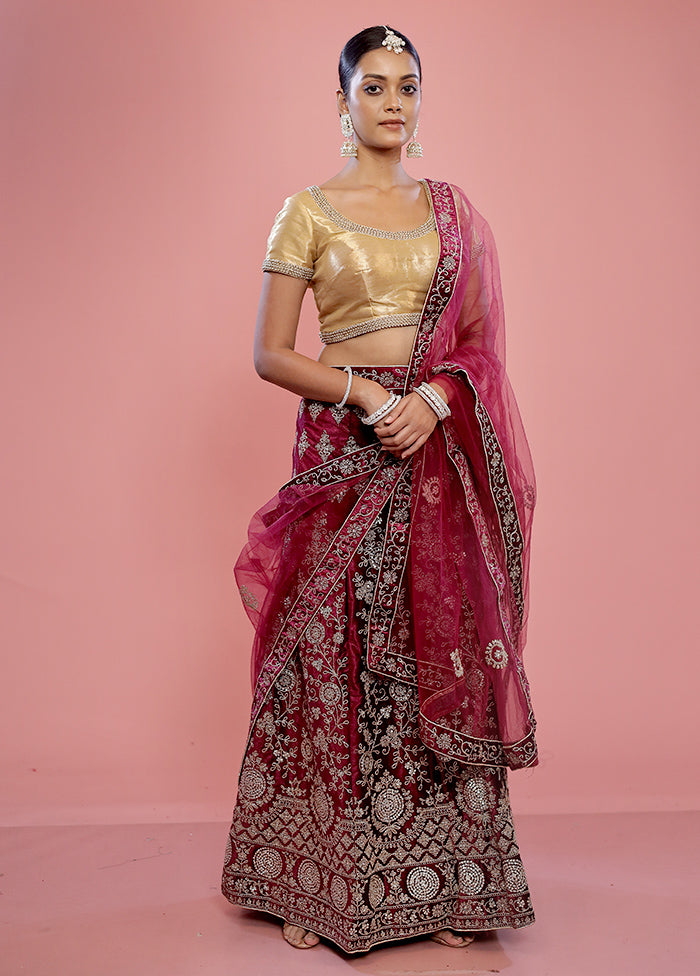 3 Pc Purple Semi Stitched Silk Lehenga Set - Indian Silk House Agencies