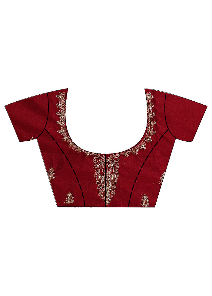 3 Pc Maroon Semi Stitched Silk Lehenga Set - Indian Silk House Agencies