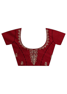 3 Pc Maroon Semi Stitched Silk Lehenga Set - Indian Silk House Agencies