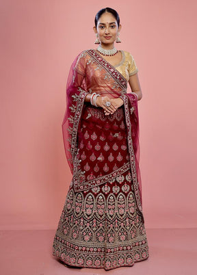 3 Pc Maroon Semi Stitched Silk Lehenga Set - Indian Silk House Agencies