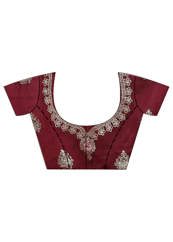 3 Pc Maroon Semi Stitched Silk Lehenga Set - Indian Silk House Agencies