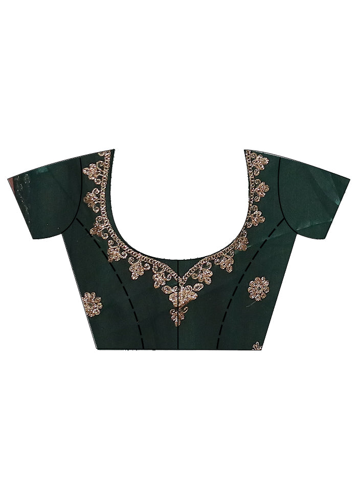 3 Pc Green Semi Stitched Silk Lehenga Set - Indian Silk House Agencies