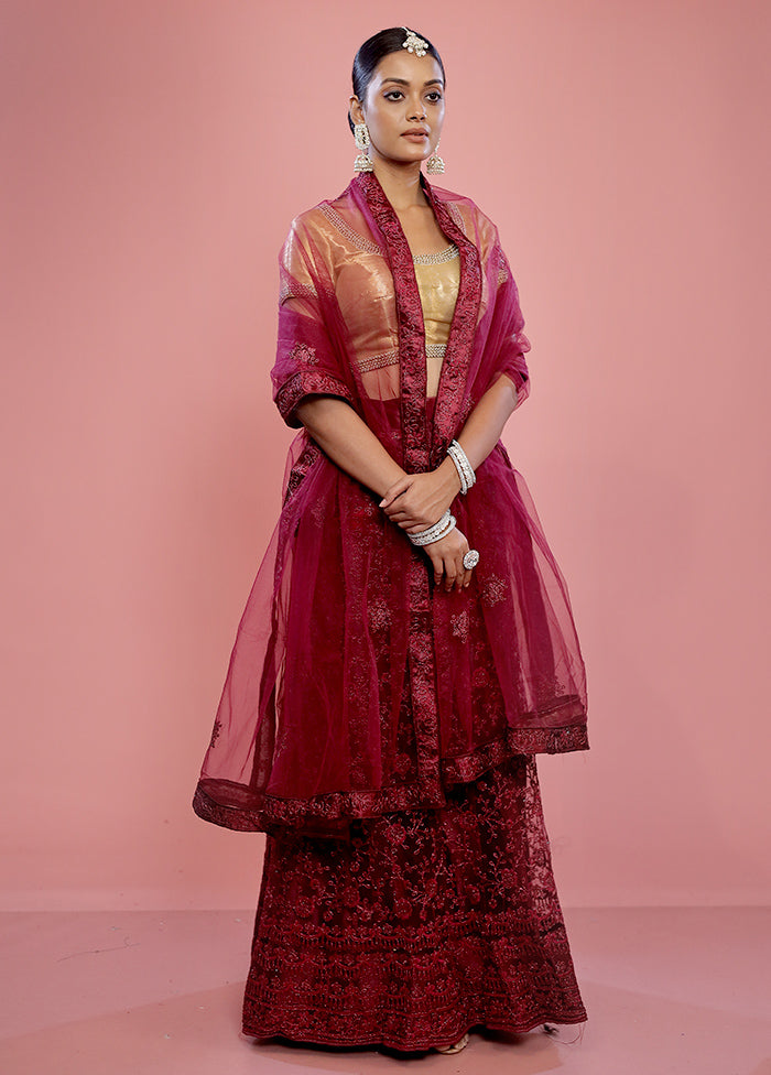 3 Pc Purple Semi Stitched Silk Lehenga Set - Indian Silk House Agencies