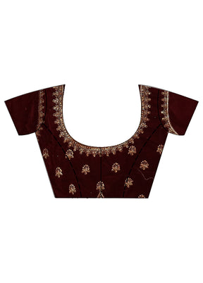 3 Pc Maroon Semi Stitched Silk Lehenga Set - Indian Silk House Agencies