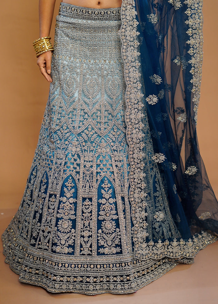 3 Pc Blue Georgette Semi Stitched Lehenga Set - Indian Silk House Agencies