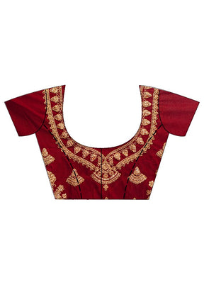 3 Pc Maroon Georgette Semi Stitched Lehenga Set - Indian Silk House Agencies