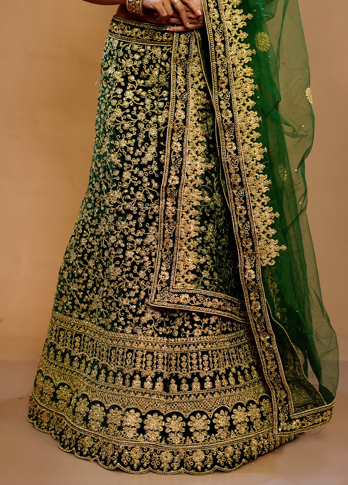 3 Pc Green Georgette Semi Stitched Lehenga Set - Indian Silk House Agencies