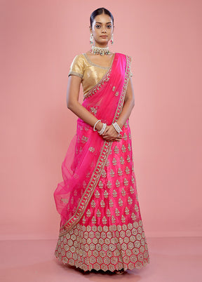 3 Pc Pink Semi Stitched Silk Lehenga Set - Indian Silk House Agencies