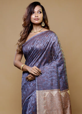 Blue Dupion Silk Saree With Blouse Piece