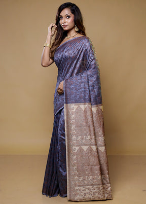 Blue Dupion Silk Saree With Blouse Piece