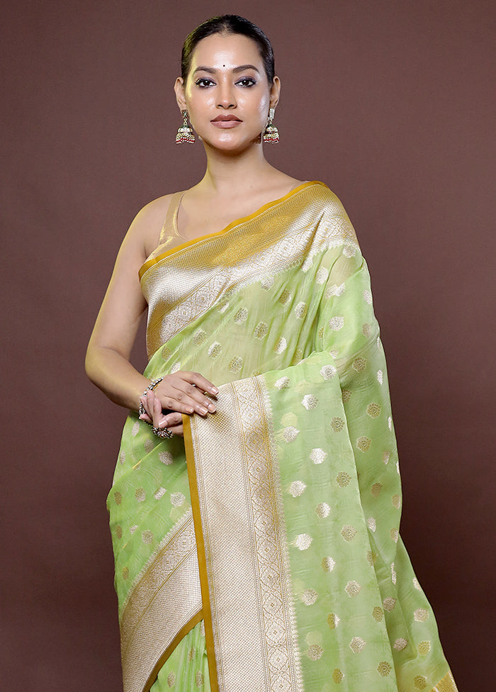 Green Kora Silk Saree With Blouse Piece