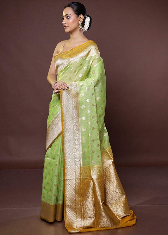 Green Kora Silk Saree With Blouse Piece