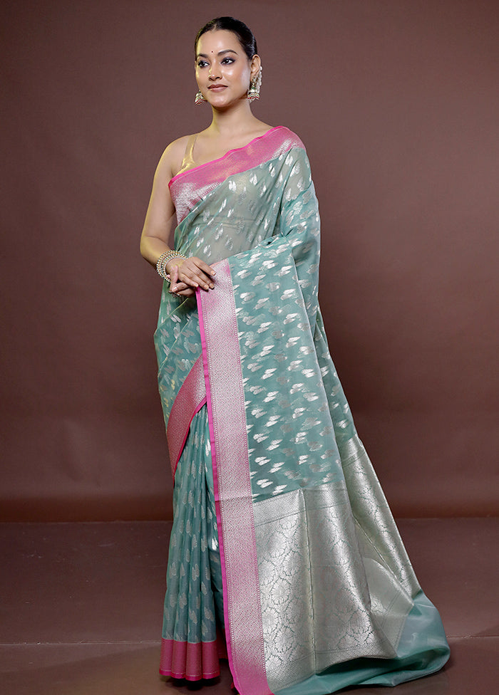 Green Kora Silk Saree With Blouse Piece