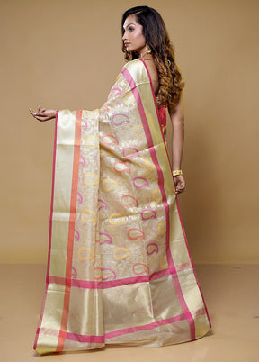 Cream Kora Silk Saree With Blouse Piece