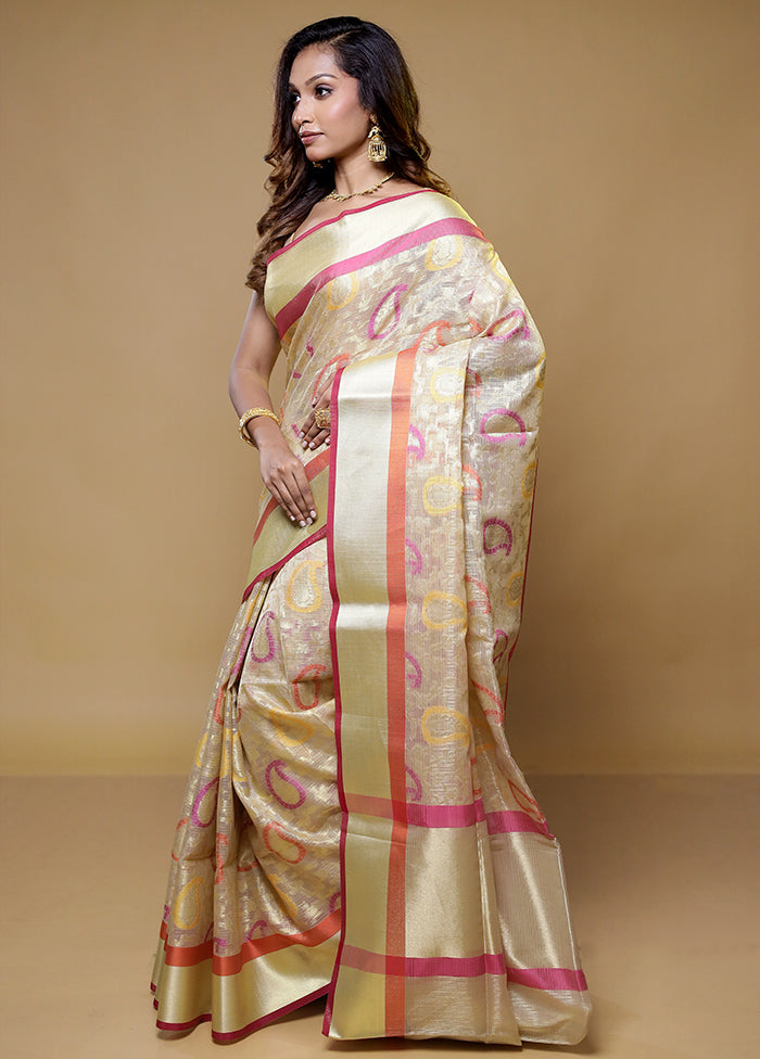 Cream Kora Silk Saree With Blouse Piece