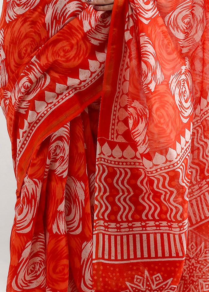 Orange Chanderi Cotton Saree With Blouse Piece - Indian Silk House Agencies