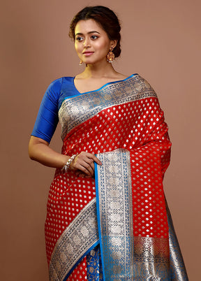 Red Patli Pallu Banarasi Silk Saree With Blouse Piece - Indian Silk House Agencies