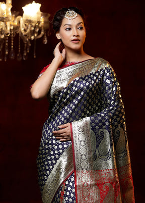 Black Banarasi Silk Saree With Blouse Piece - Indian Silk House Agencies