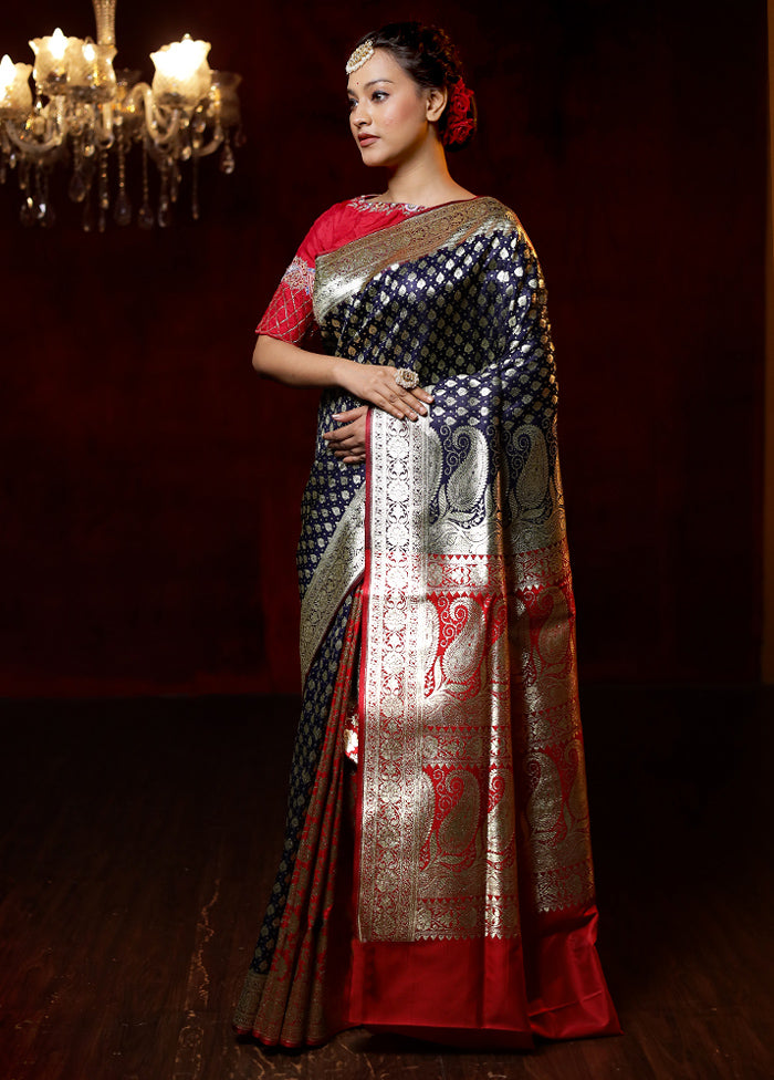 Black Banarasi Silk Saree With Blouse Piece - Indian Silk House Agencies