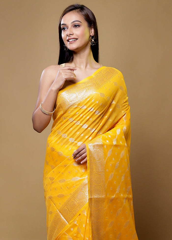 Yellow Kora Silk Saree With Blouse Piece