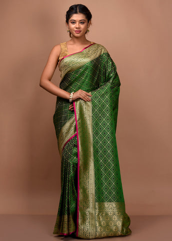 Green Tanchoi Banarasi Silk Saree With Blouse Piece