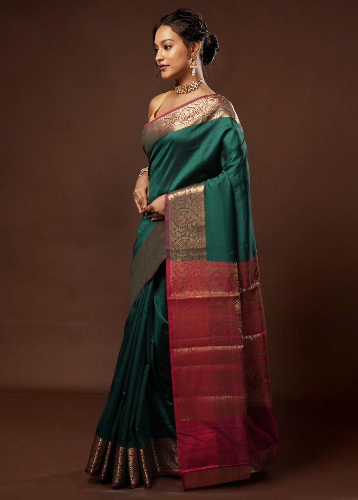 Green Banarasi Silk Saree With Blouse Piece - Indian Silk House Agencies