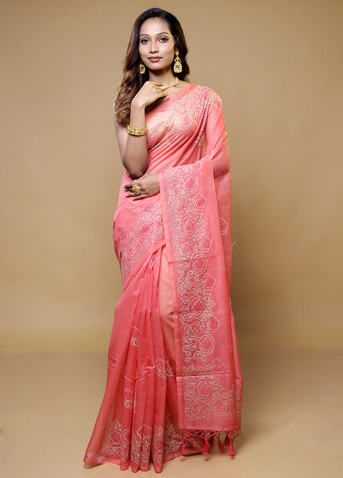 Pink Cotton Saree With Blouse Piece