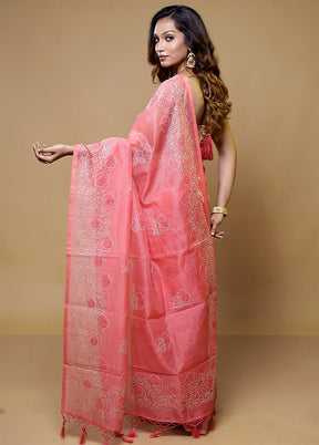 Pink Cotton Saree With Blouse Piece