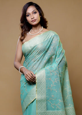 Green Cotton Saree With Blouse Piece