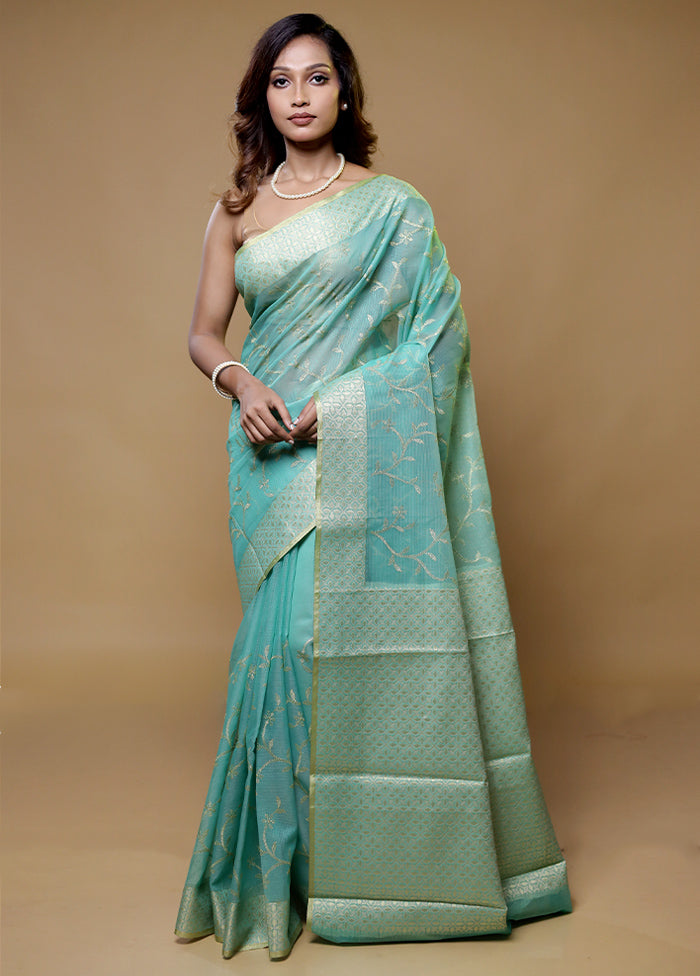 Green Cotton Saree With Blouse Piece