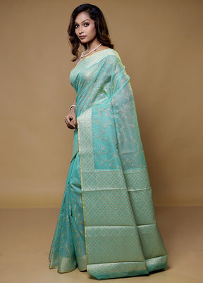 Green Cotton Saree With Blouse Piece