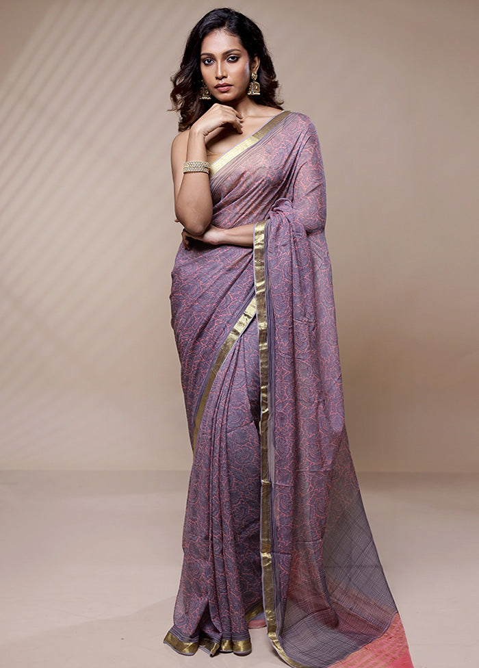 Purple Chiffon Pure Silk Saree Without Blouse Piece - Indian Silk House Agencies