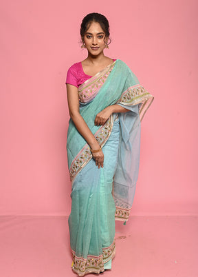 Green Organza Saree With Blouse Piece - Indian Silk House Agencies