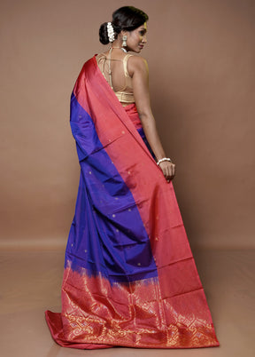 Purple Handloom Kanchipuram Pure Silk Saree With Blouse Piece