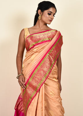 Cream Pure Kanjivaram Silk Saree With Blouse Piece - Indian Silk House Agencies