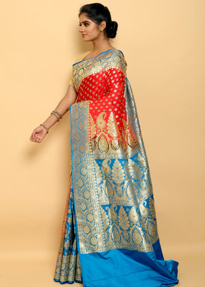 Bridal Red Patli Pallu Banarasi Silk Saree With Blouse Piece - Indian Silk House Agencies