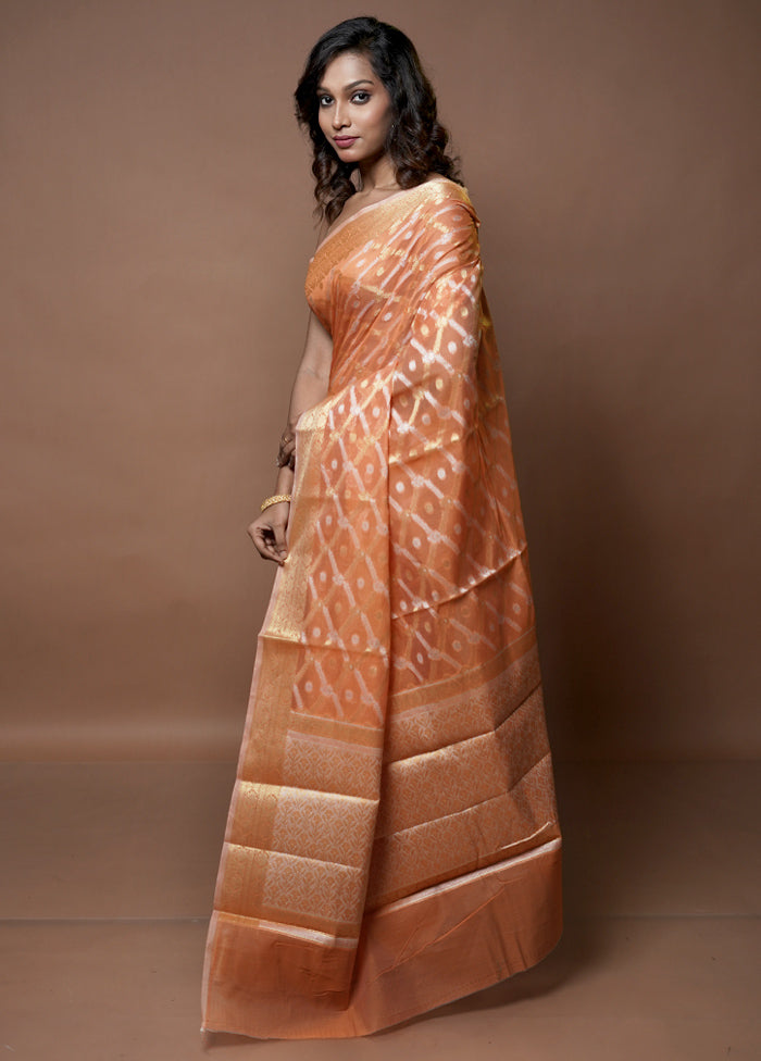 Rust Kora Silk Saree With Blouse Piece