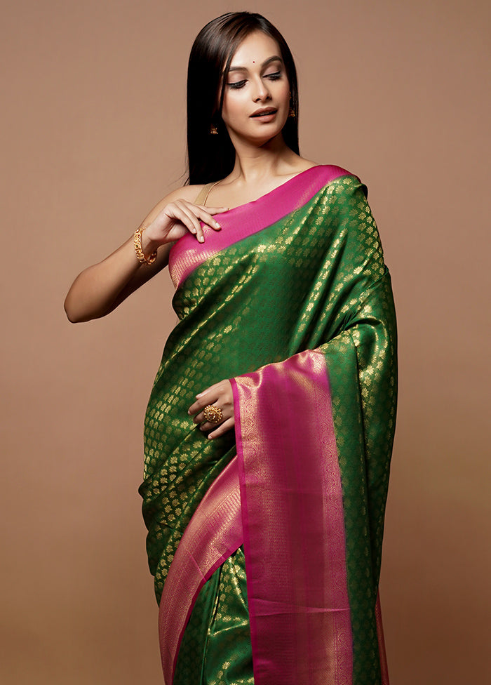 Green Dupion Silk Saree With Blouse Piece