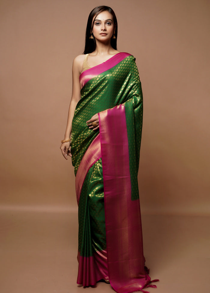 Green Dupion Silk Saree With Blouse Piece