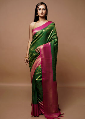 Green Dupion Silk Saree With Blouse Piece