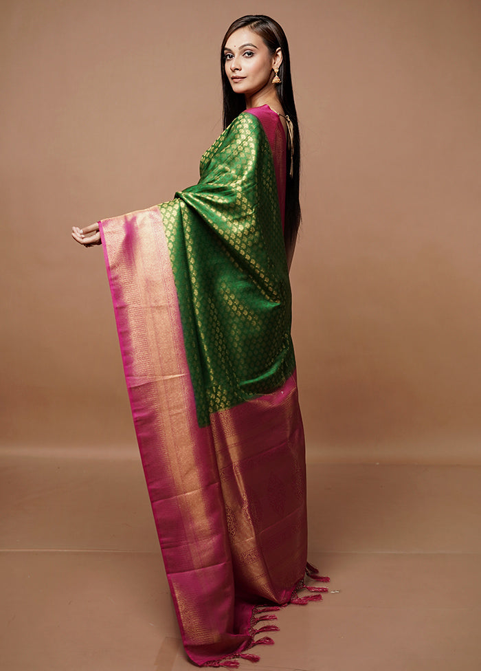 Green Dupion Silk Saree With Blouse Piece