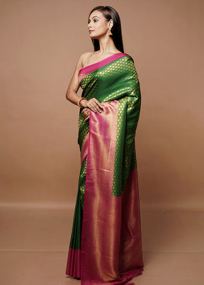 Green Dupion Silk Saree With Blouse Piece