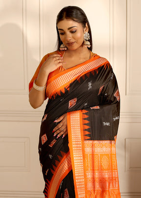 Black Bomkai Pure Silk Saree With Blouse Piece