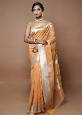 Orange Kora Silk Saree With Blouse Piece