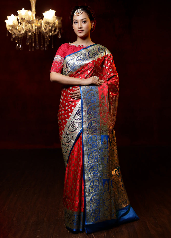 Red Banarasi Silk Saree With Blouse Piece - Indian Silk House Agencies