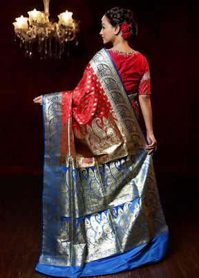 Red Banarasi Silk Saree With Blouse Piece - Indian Silk House Agencies