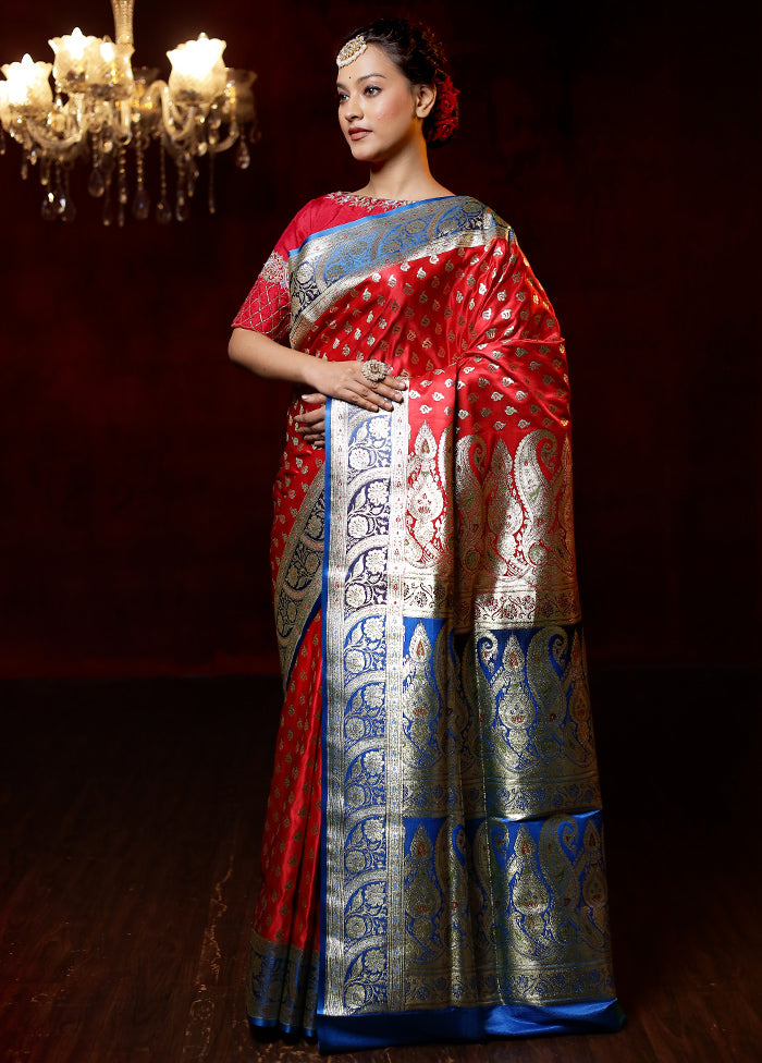 Red Banarasi Silk Saree With Blouse Piece - Indian Silk House Agencies